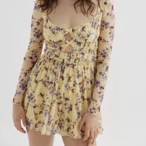 Urban Outfitters Ruched Cutout Romper in Yellow